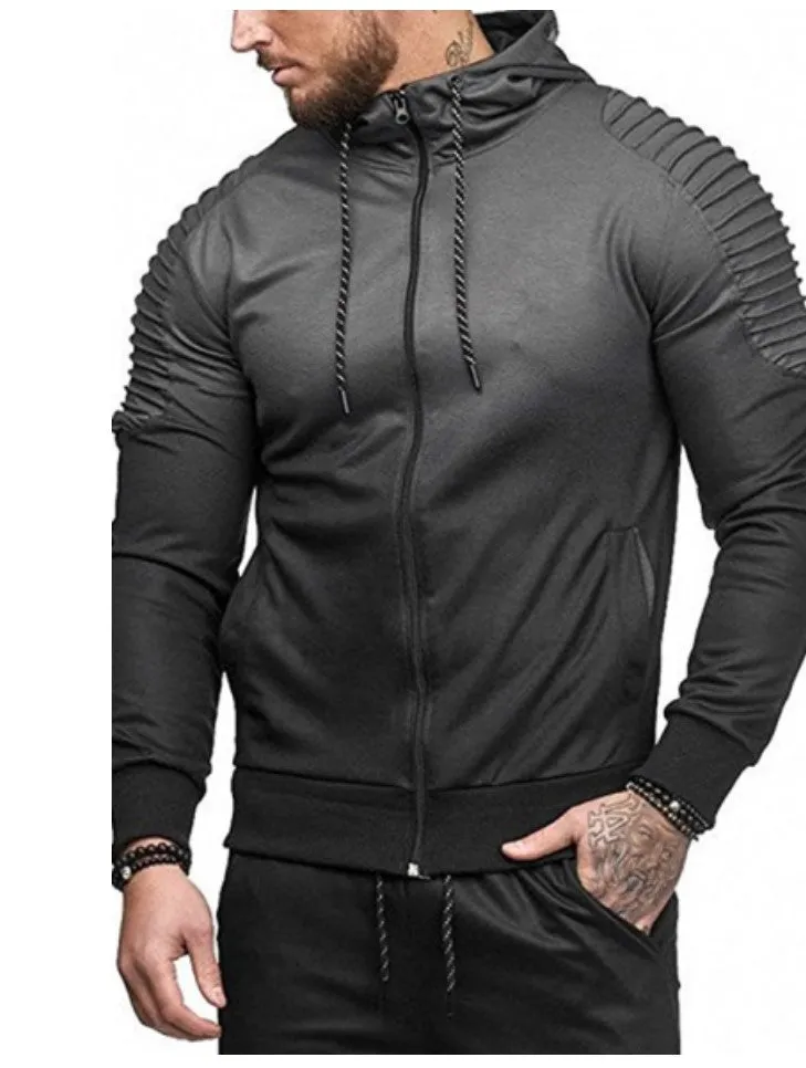 Gradient Print Shoulder Pleated Sports Zip Hoodie