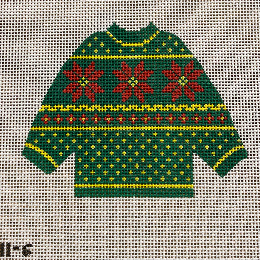 Green Poinsettias Pullover Needlepoint Canvas