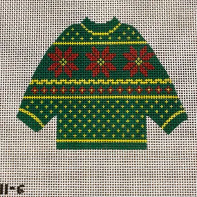 Green Poinsettias Pullover Needlepoint Canvas