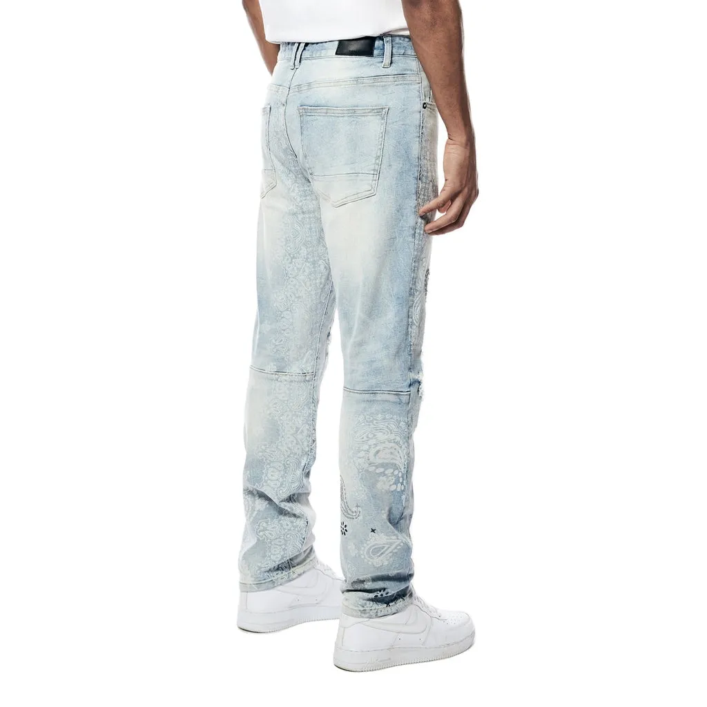 Laser Print Paisley Jeans - Sherman Blue
