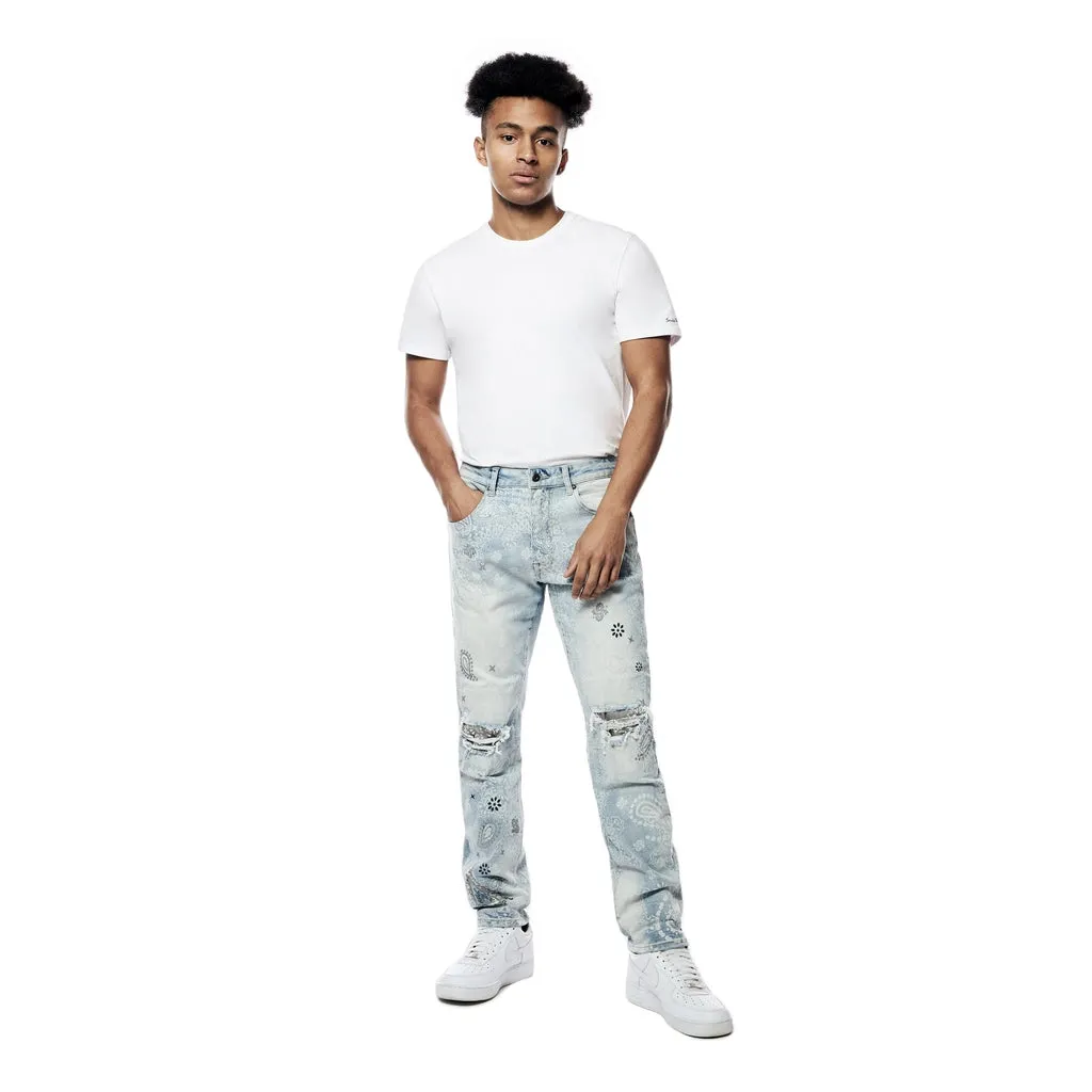 Laser Print Paisley Jeans - Sherman Blue