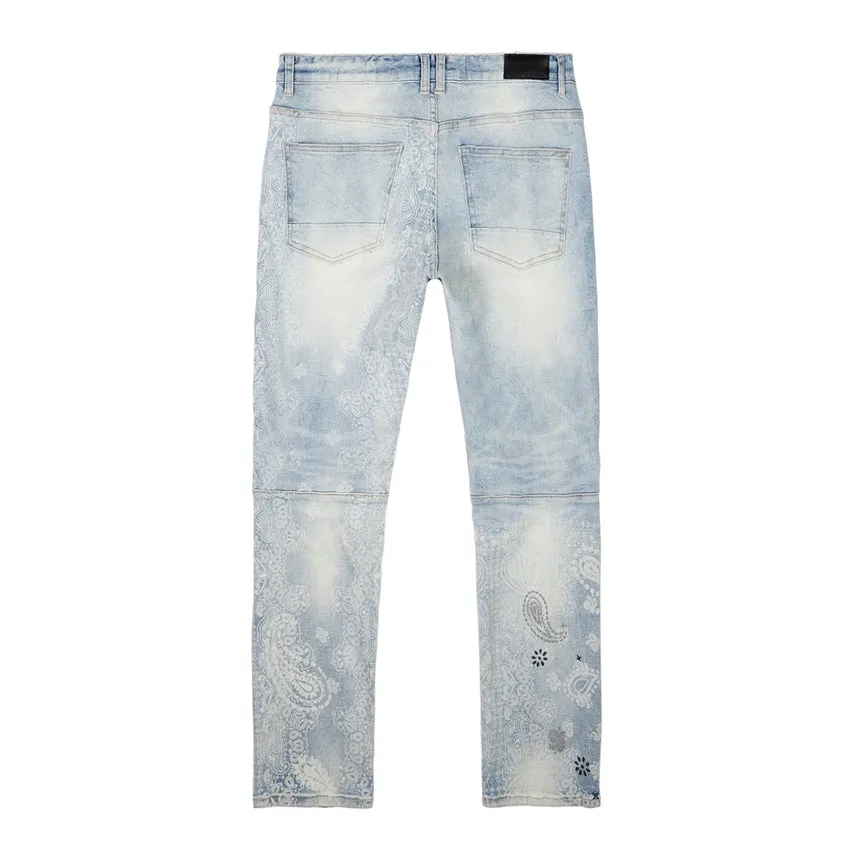 Laser Print Paisley Jeans - Sherman Blue