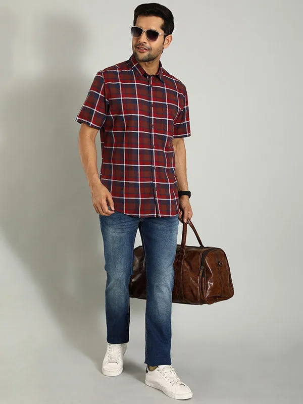Men Checked Half Sleeve Cotton Shirt