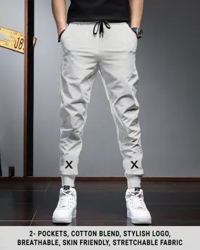 Men Light Grey Cuffed Ankles TrackPant