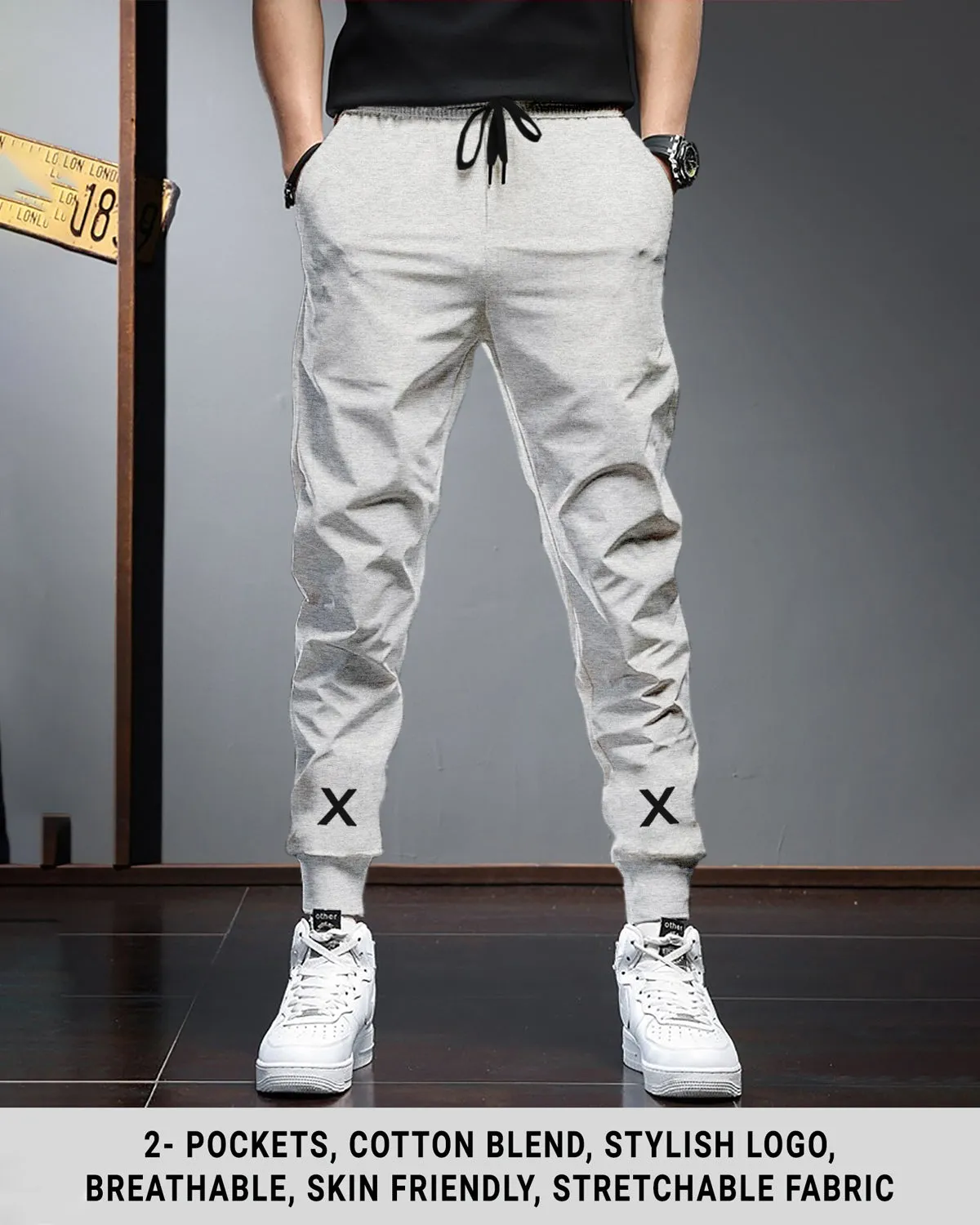 Men Light Grey Cuffed Ankles TrackPant