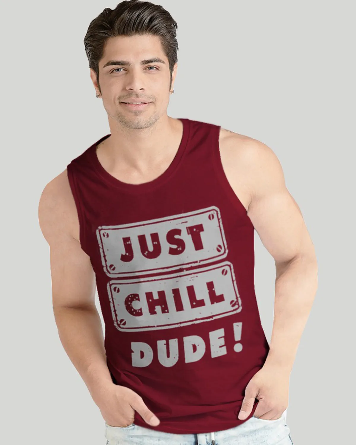 Men Maroon Typography Graphics Printed Vest
