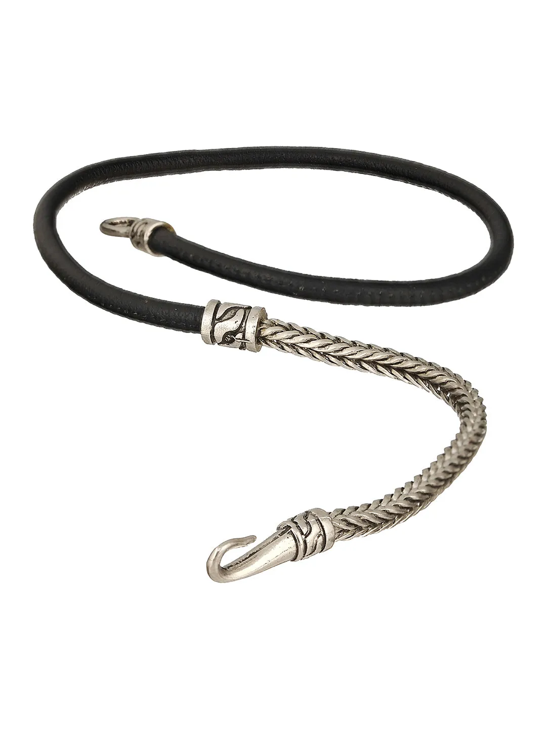 Men Silver Toned Black Wraparound Bracelet