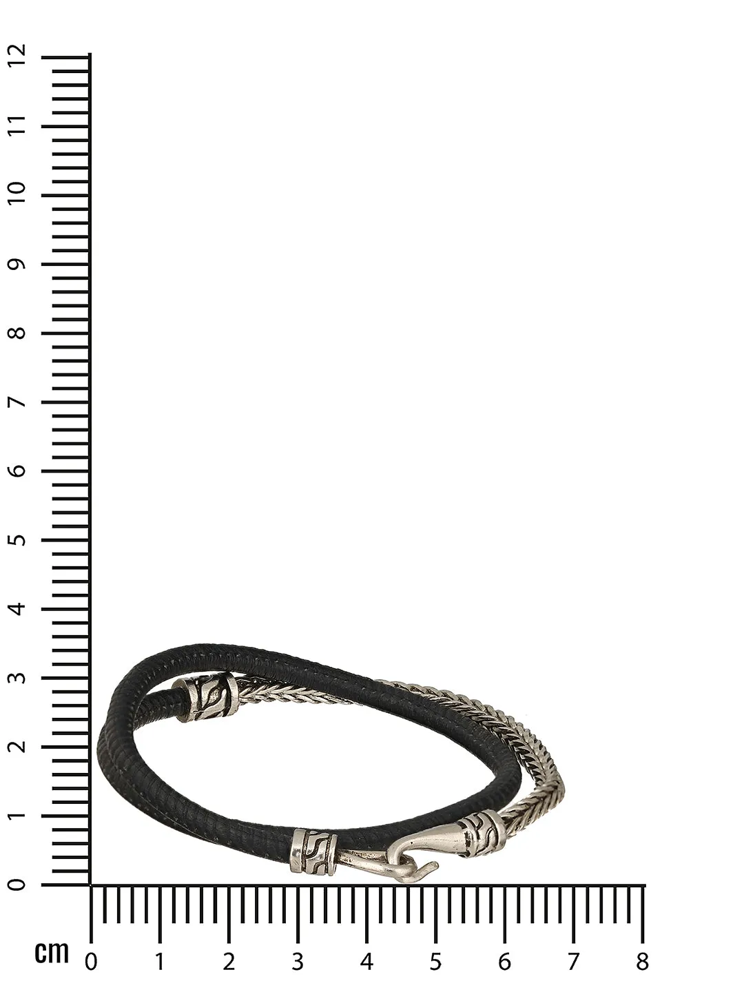 Men Silver Toned Black Wraparound Bracelet