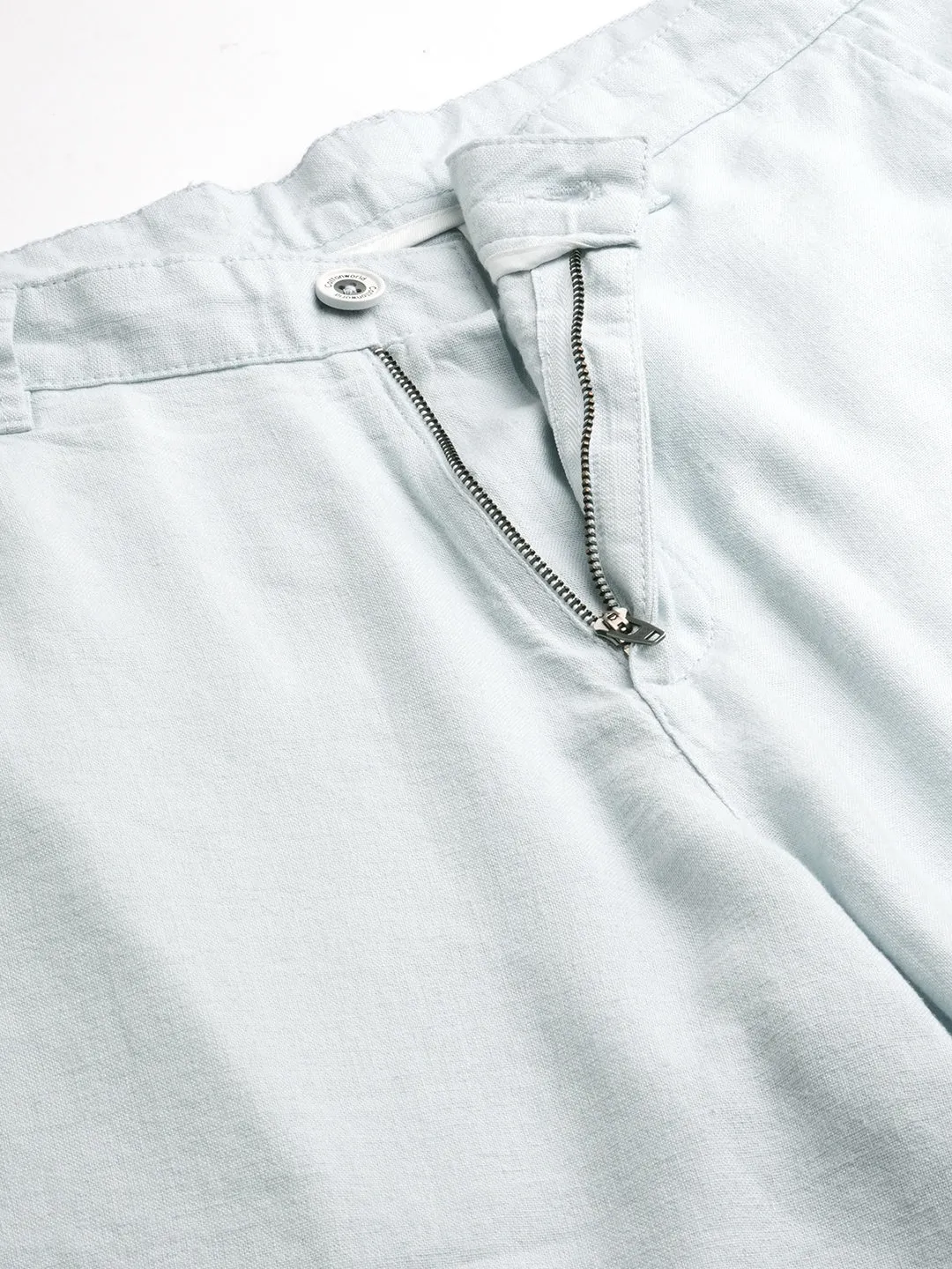 Men's Light Blue Linen Viscose  Regular Fit Shorts