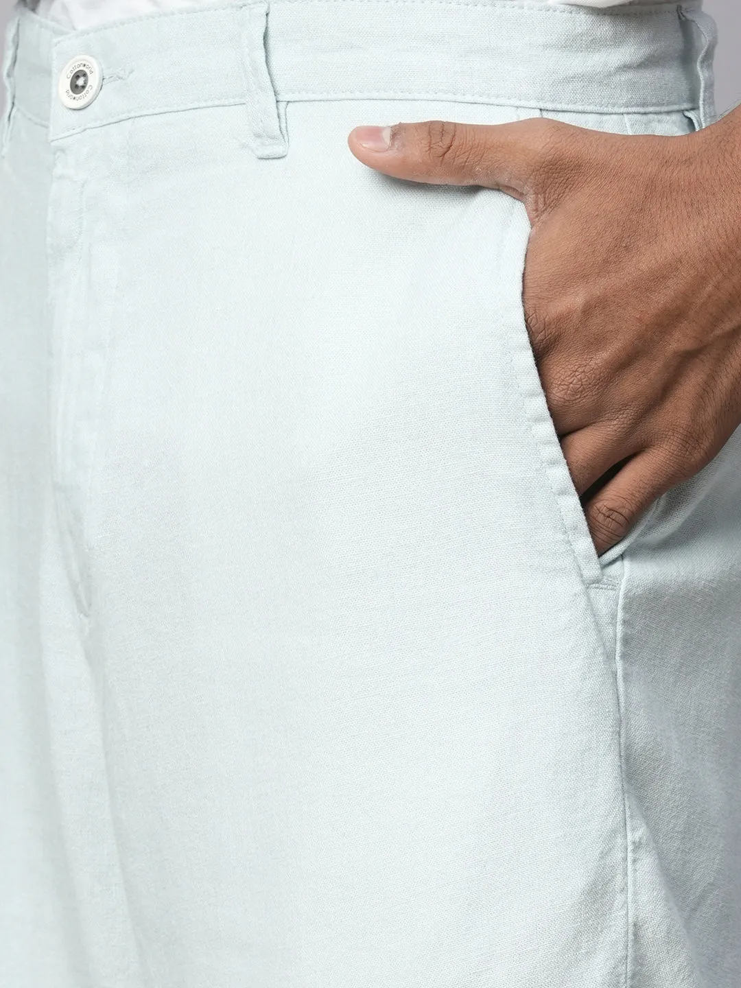 Men's Light Blue Linen Viscose  Regular Fit Shorts