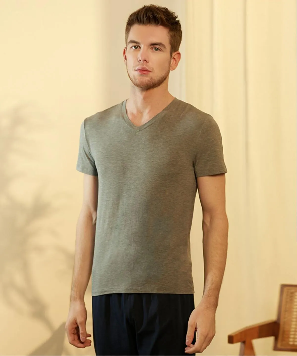 Men's Modal Chitosan Anti-Bacterial V-Neck Tops T-Shirt