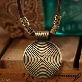 Men's - Women's Retro Alloy Disk Pendent Charm Leather Cord Necklace Jewelry