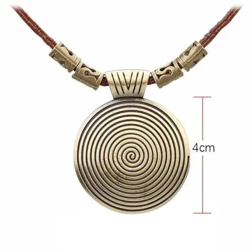 Men's - Women's Retro Alloy Disk Pendent Charm Leather Cord Necklace Jewelry