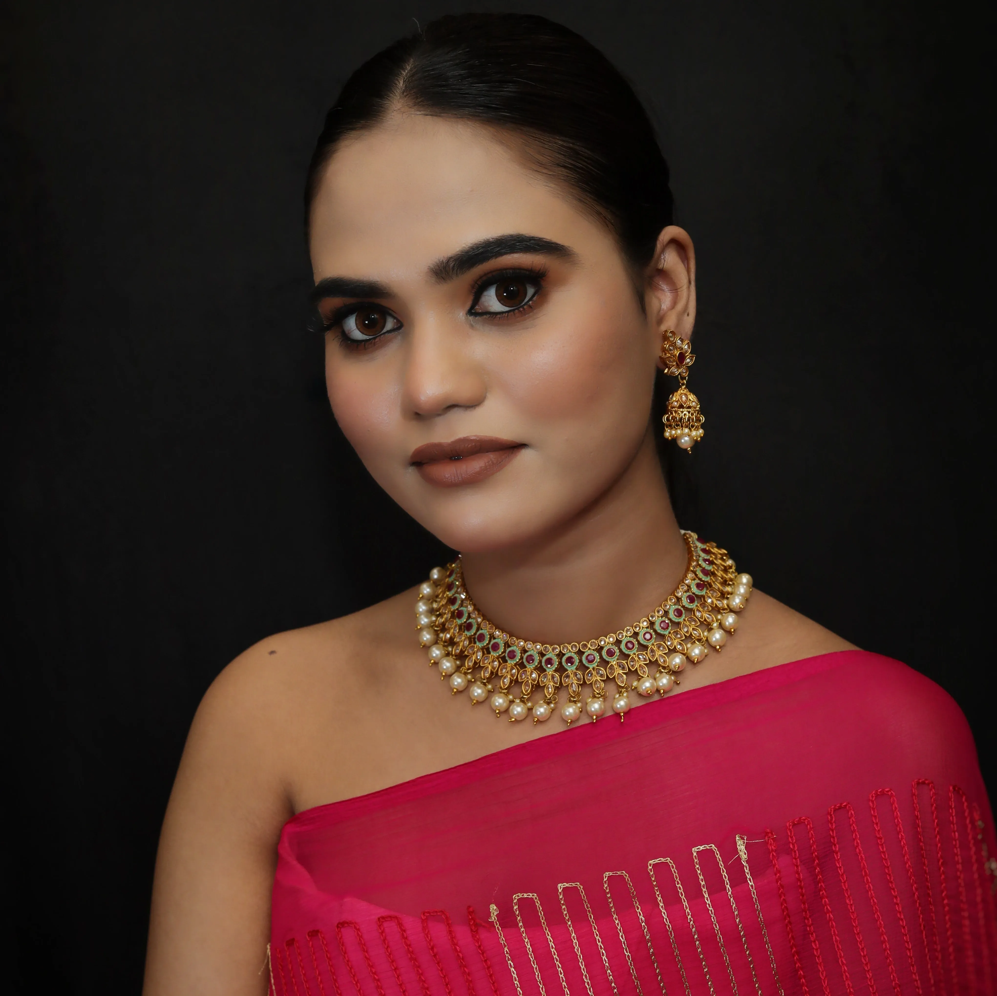 Mint Green Ruby Gold Look Necklace Set 3659-35927
