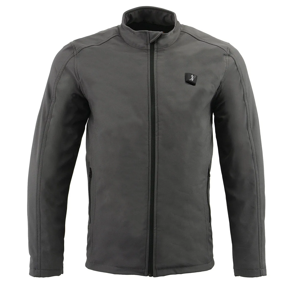 Nexgen Heat NXM1762SET Mens Soft Shell Heated Jacket - Grey Standup Collar Jacket for Winter with Battery Pack