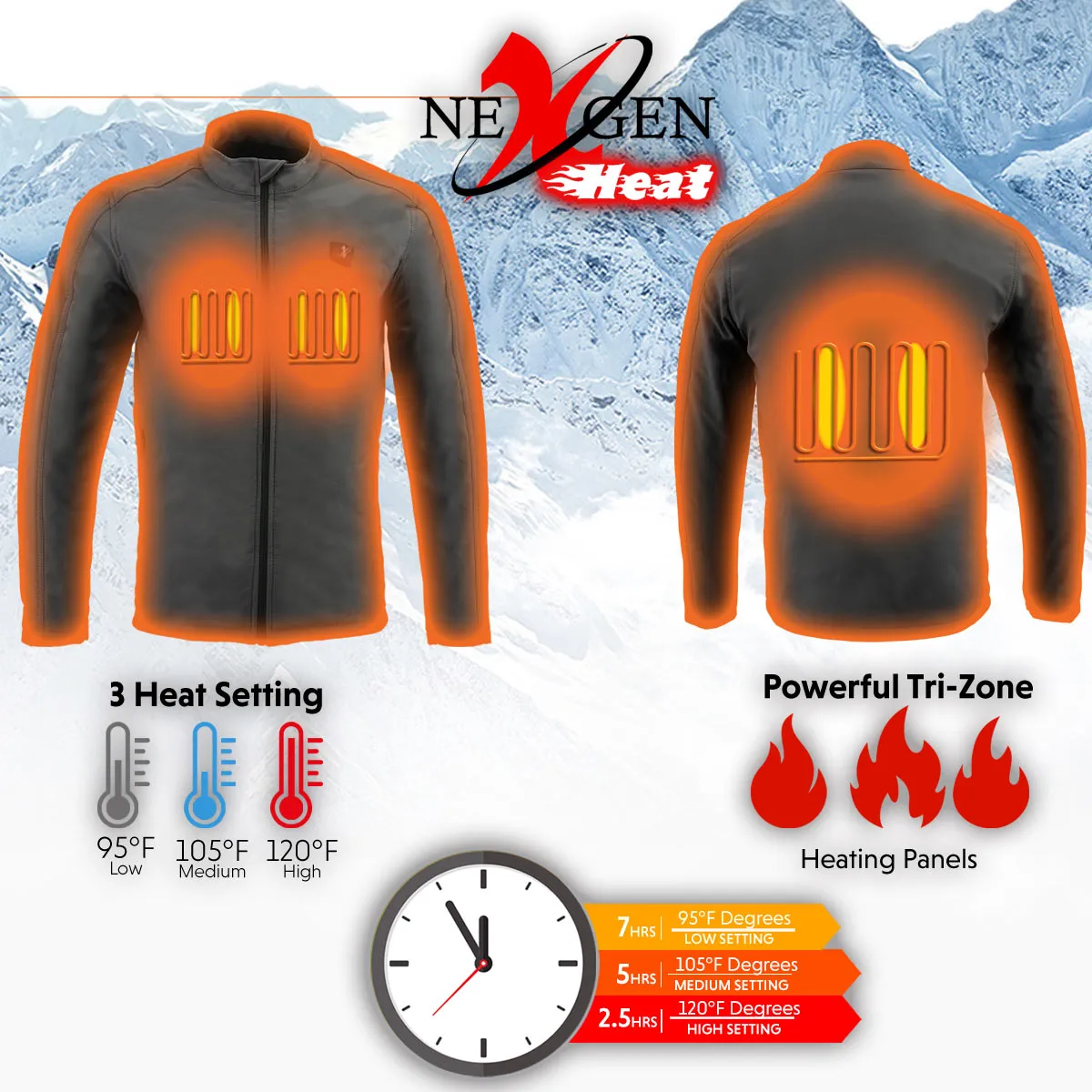 Nexgen Heat NXM1762SET Mens Soft Shell Heated Jacket - Grey Standup Collar Jacket for Winter with Battery Pack