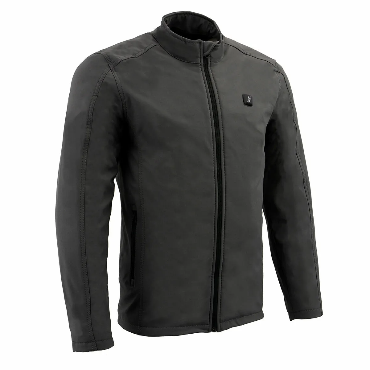 Nexgen Heat NXM1762SET Mens Soft Shell Heated Jacket - Grey Standup Collar Jacket for Winter with Battery Pack
