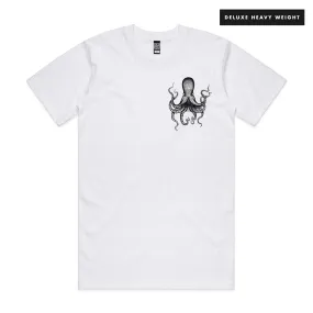 Mens White Pocket T-Shirt with Octopus Tattoo Design - Ben Wills Collaboration
