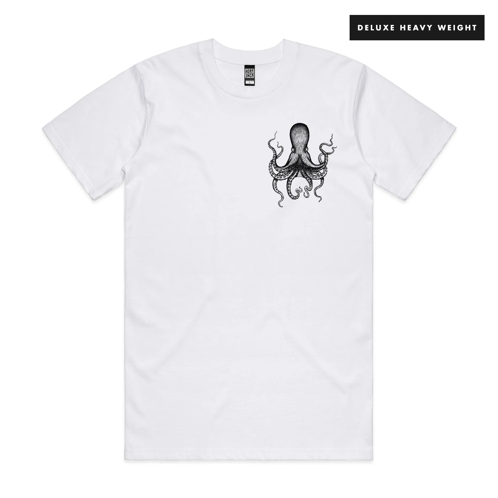 Mens White Pocket T-Shirt with Octopus Tattoo Design - Ben Wills Collaboration