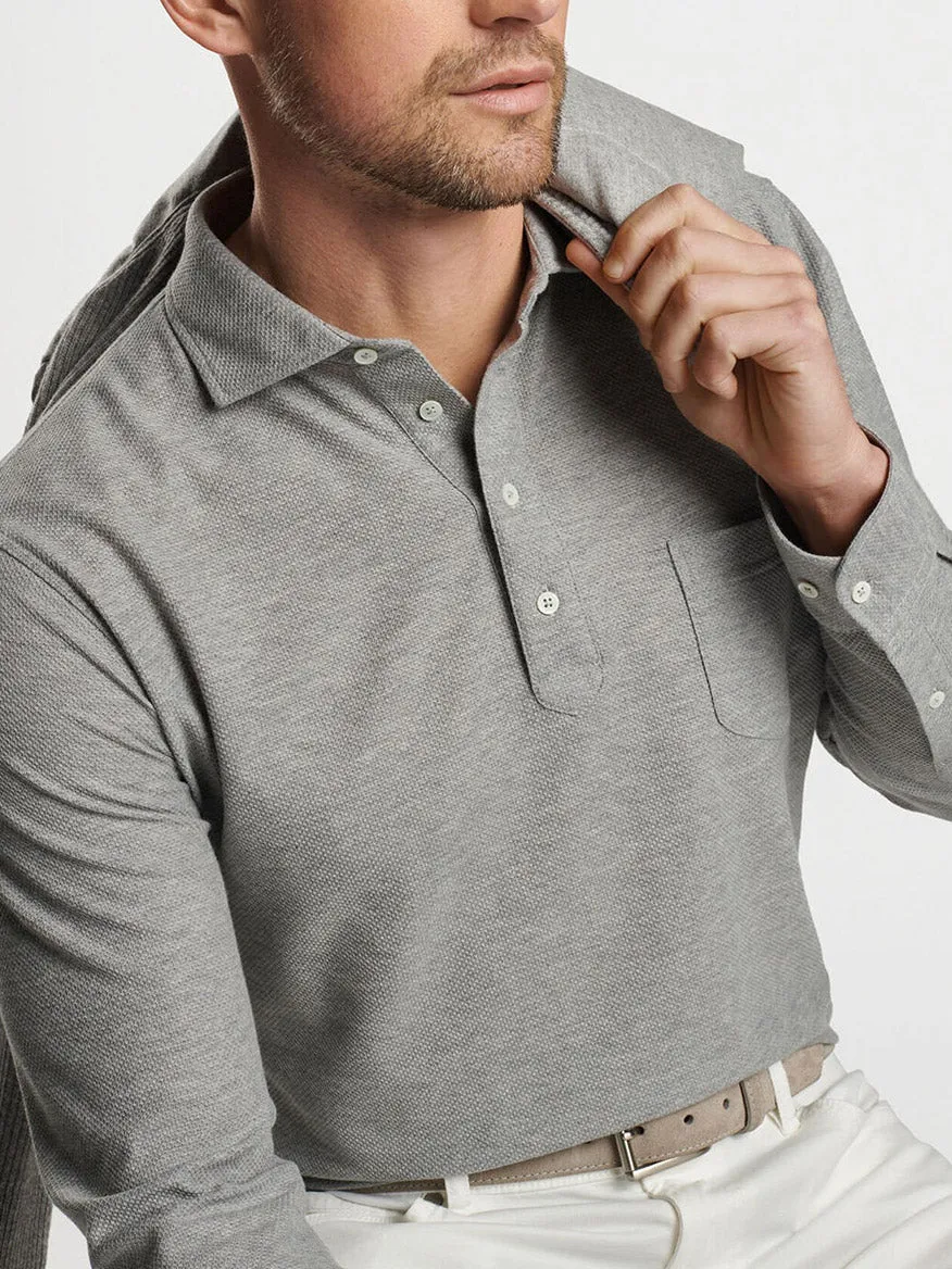 Peter Millar Ramble Long-Sleeve Cotton Cashmere Polo in Gale Grey