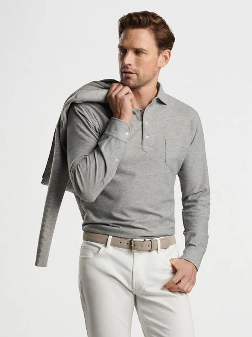 Peter Millar Ramble Long-Sleeve Cotton Cashmere Polo in Gale Grey