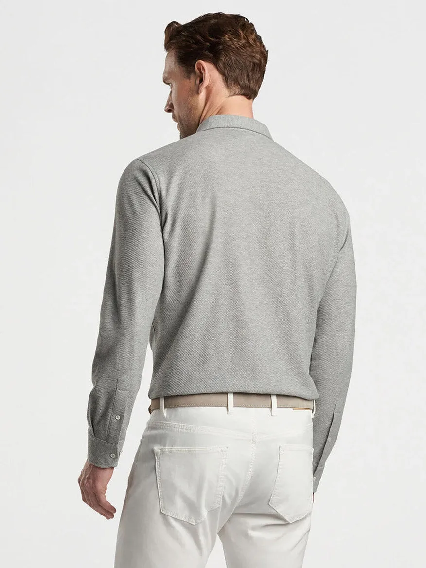 Peter Millar Ramble Long-Sleeve Cotton Cashmere Polo in Gale Grey