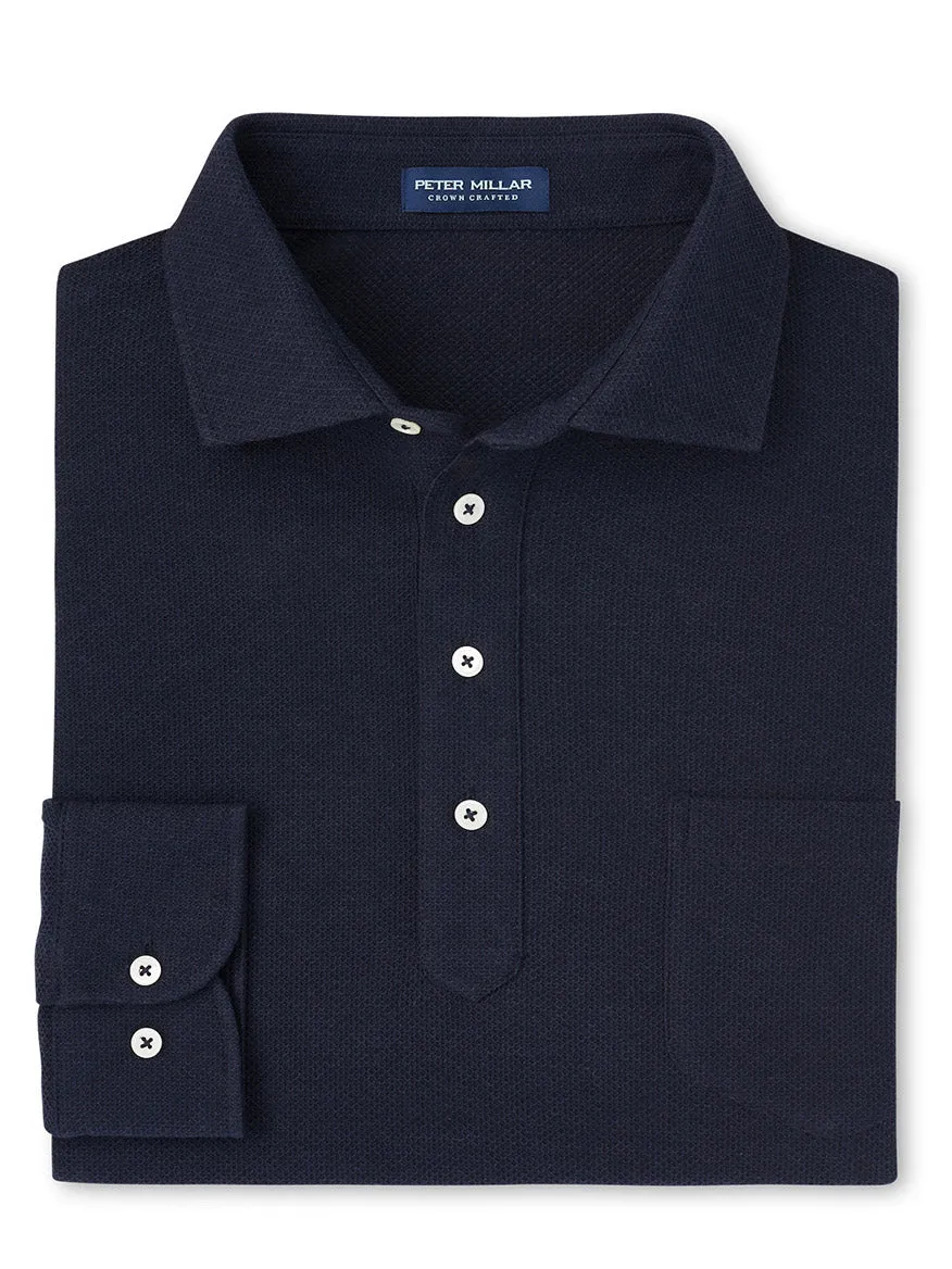 Peter Millar Ramble Long-Sleeve Cotton Cashmere Polo in Navy