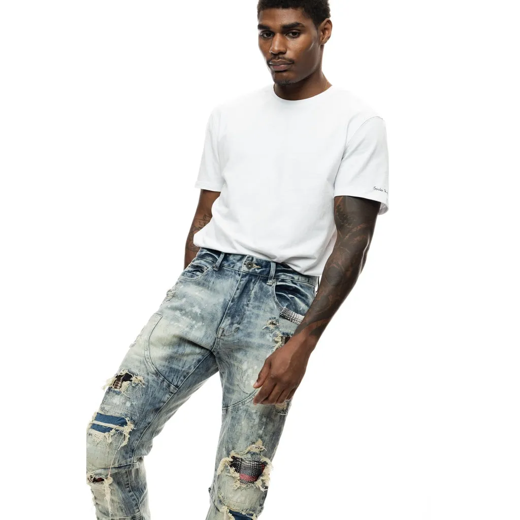 Plaid Backed Workwear Jean - Ramsey Blue