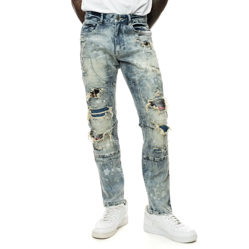 Plaid Backed Workwear Jean - Ramsey Blue