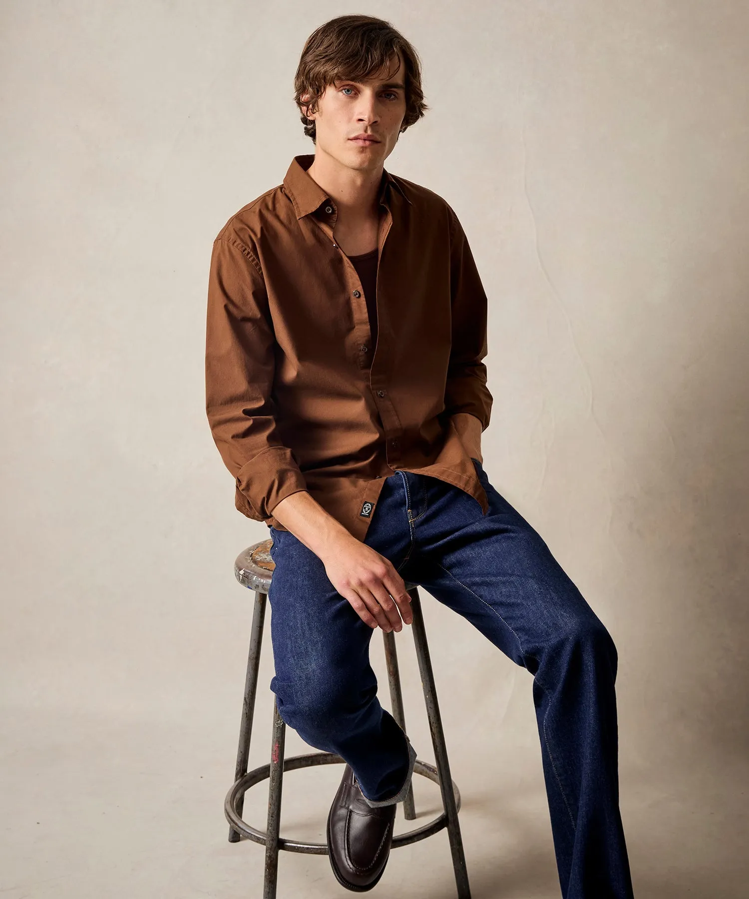 Poplin Sport Shirt in Brown