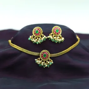Round Neck Antique Gold Plated Necklace Set 16695-28