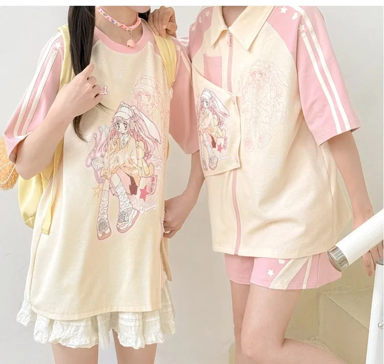 Summer Y2K Style Pink Round Neck T-shirt