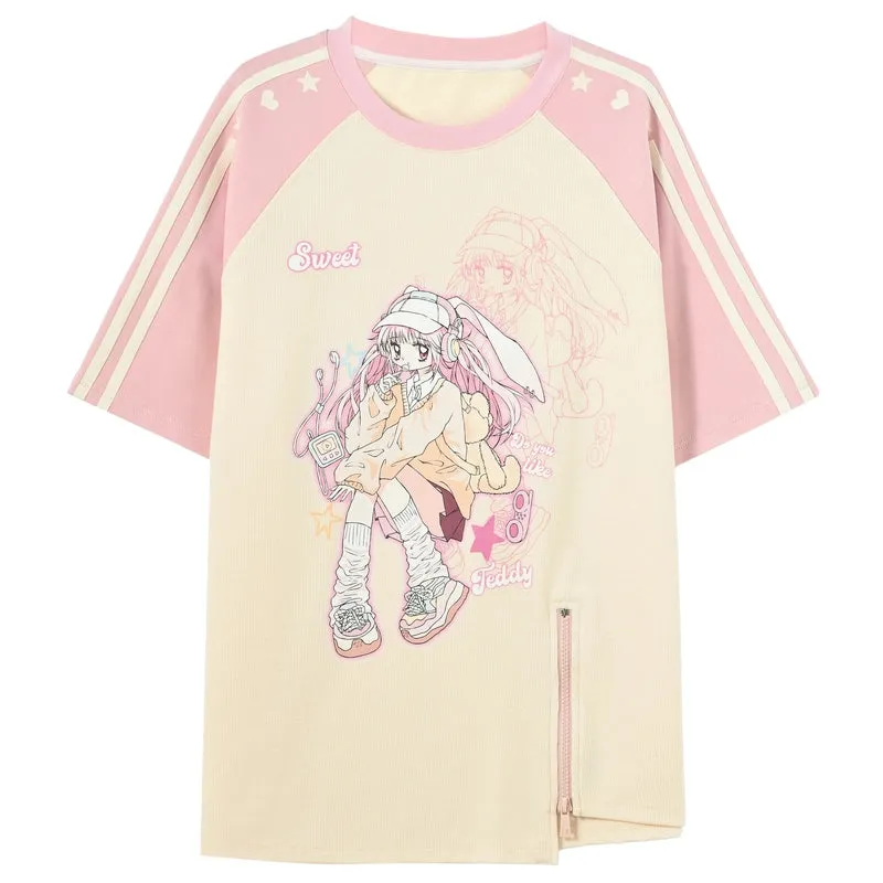Summer Y2K Style Pink Round Neck T-shirt