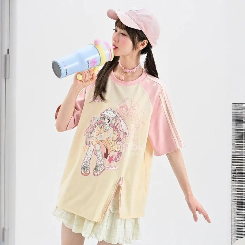 Summer Y2K Style Pink Round Neck T-shirt