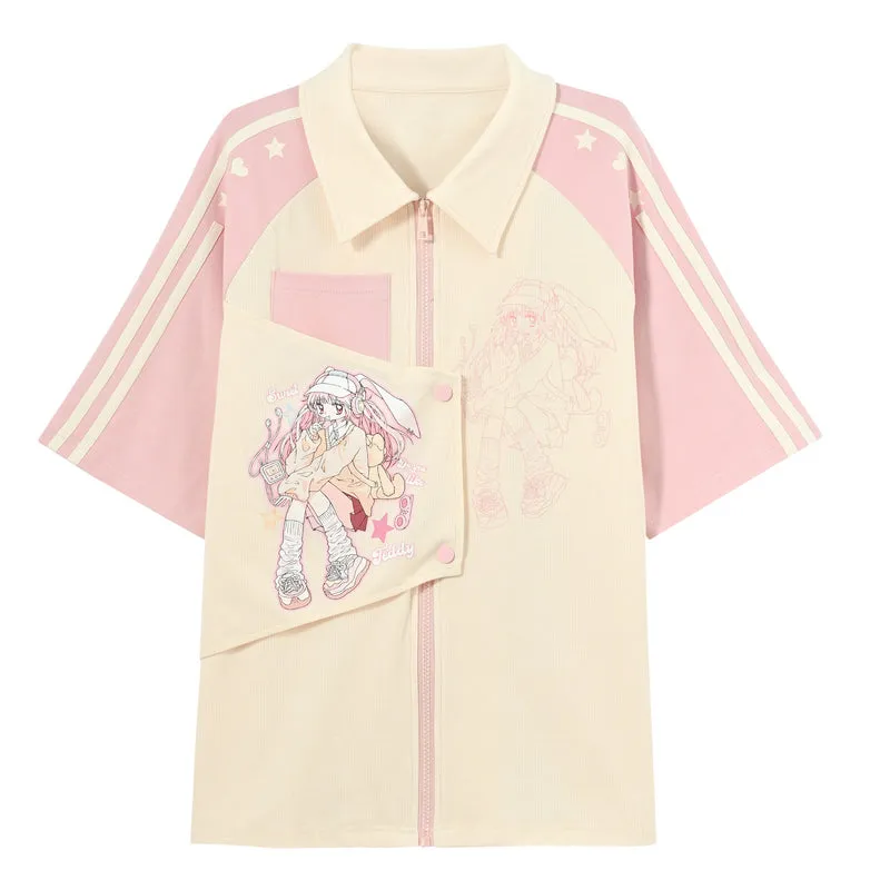 Summer Y2K Style Pink Round Neck T-shirt