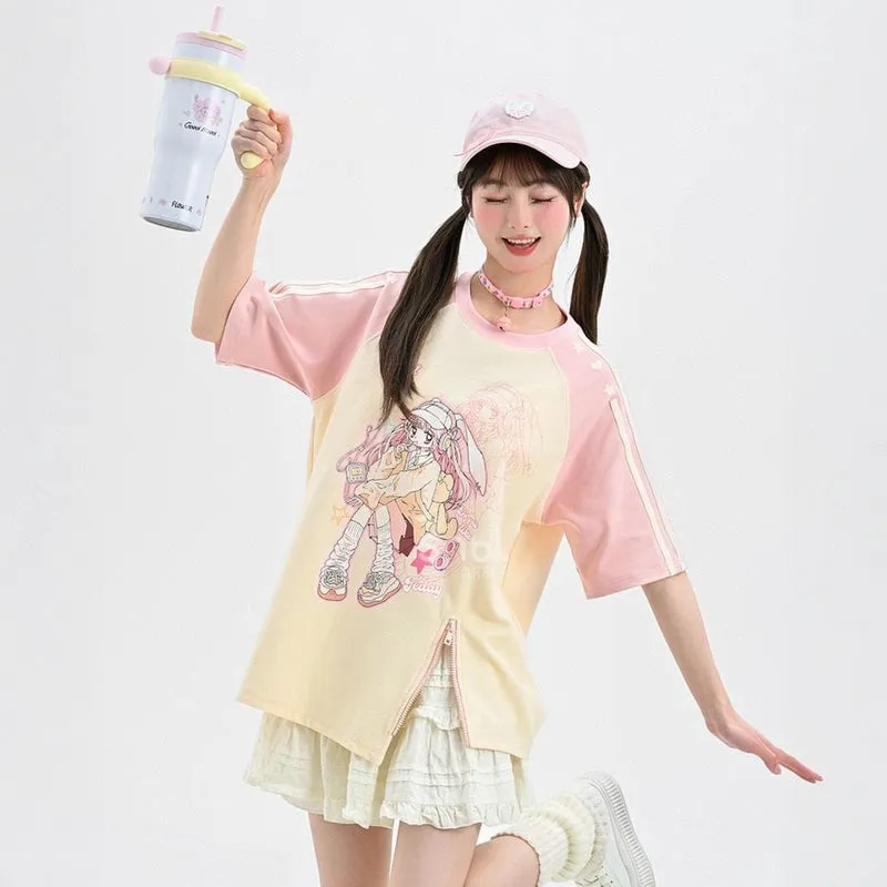 Summer Y2K Style Pink Round Neck T-shirt