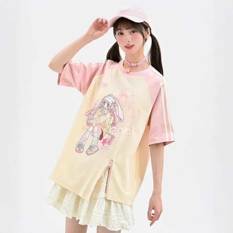 Summer Y2K Style Pink Round Neck T-shirt