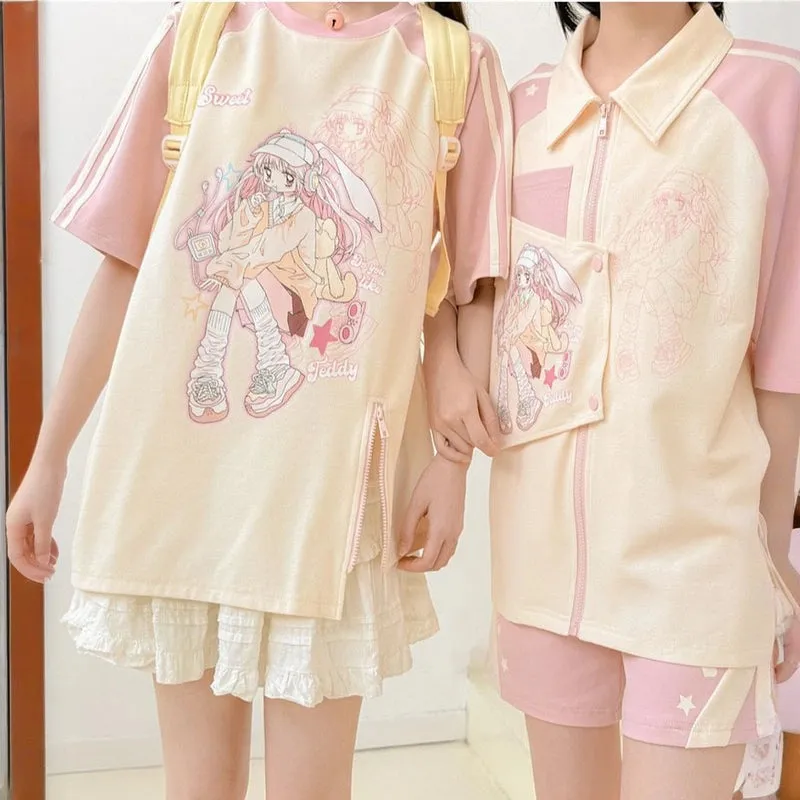 Summer Y2K Style Pink Round Neck T-shirt