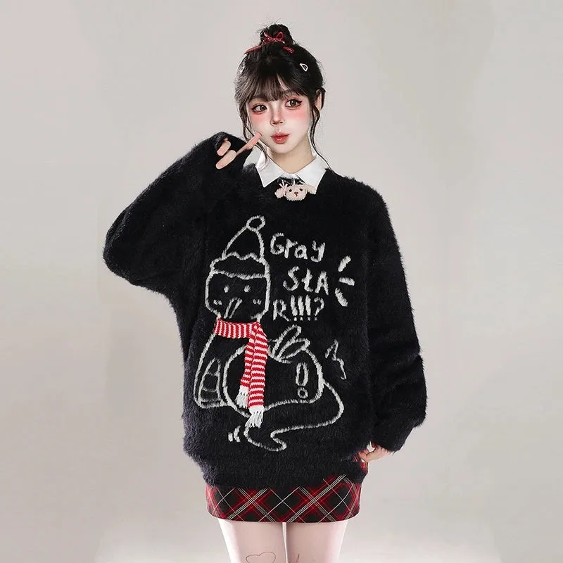 Sweet Christmas Style Cartoon Snowman Embroidered Sweater
