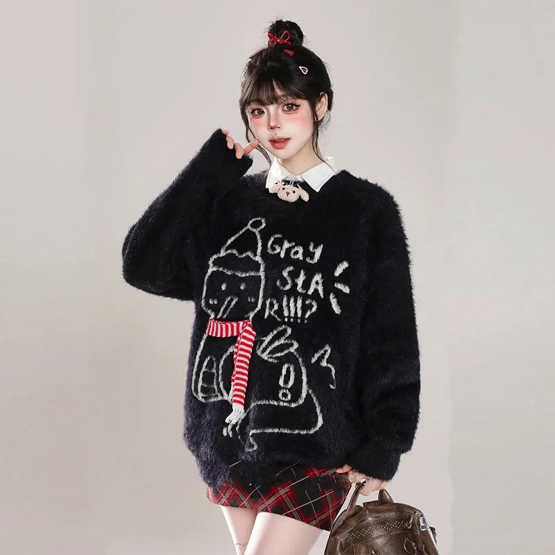 Sweet Christmas Style Cartoon Snowman Embroidered Sweater