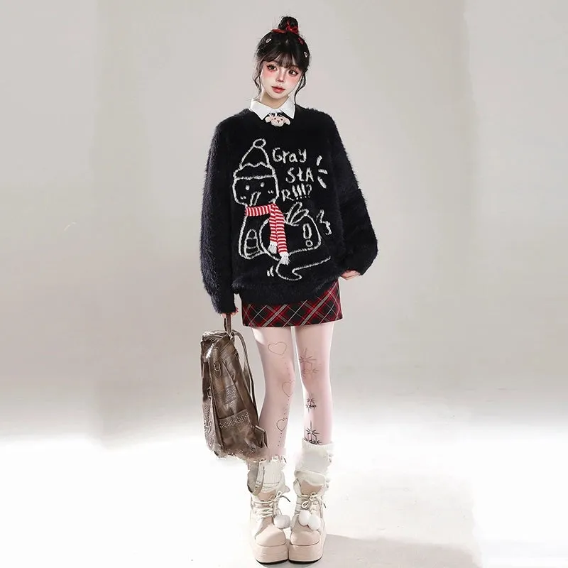 Sweet Christmas Style Cartoon Snowman Embroidered Sweater