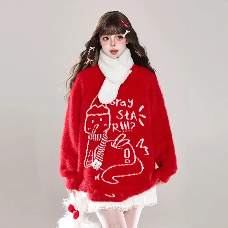 Sweet Christmas Style Cartoon Snowman Embroidered Sweater