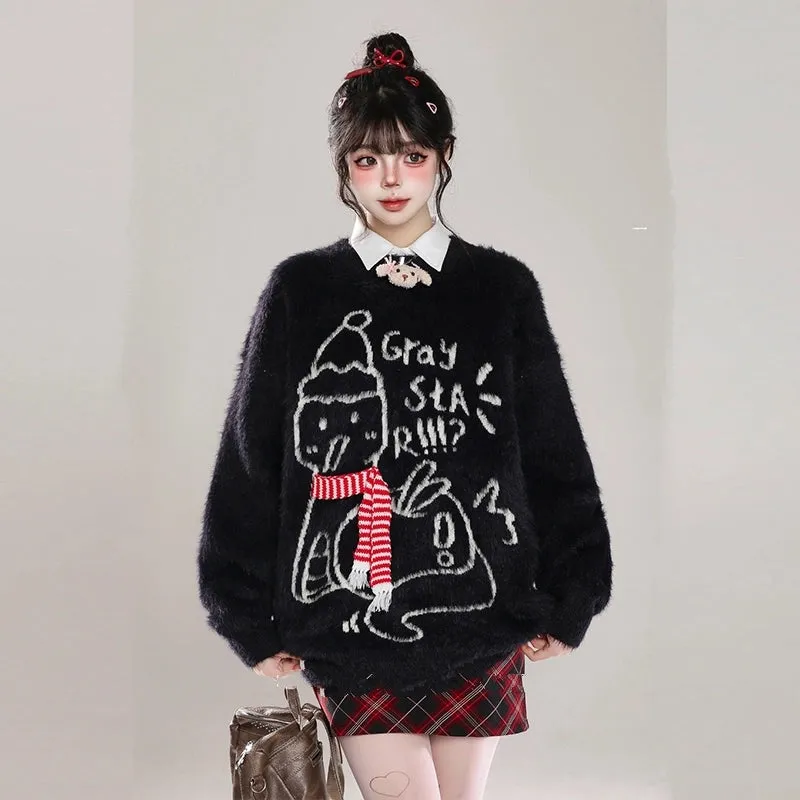 Sweet Christmas Style Cartoon Snowman Embroidered Sweater
