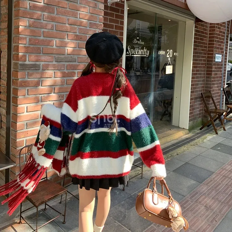 Sweet Christmas Style Color Stitching Round Neck Sweater