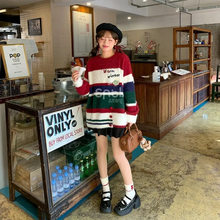 Sweet Christmas Style Color Stitching Round Neck Sweater