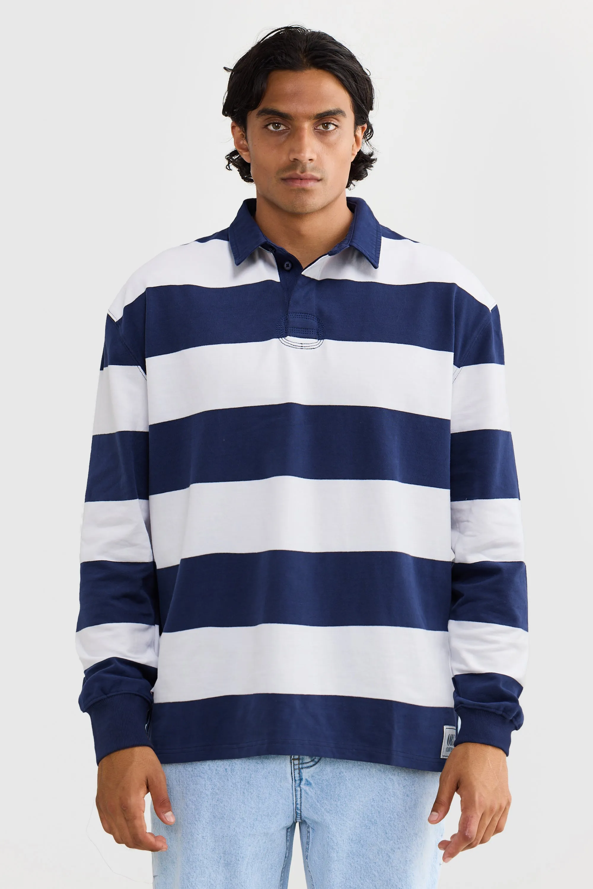 Unisex Rugby Jumper Navy and White Stripe