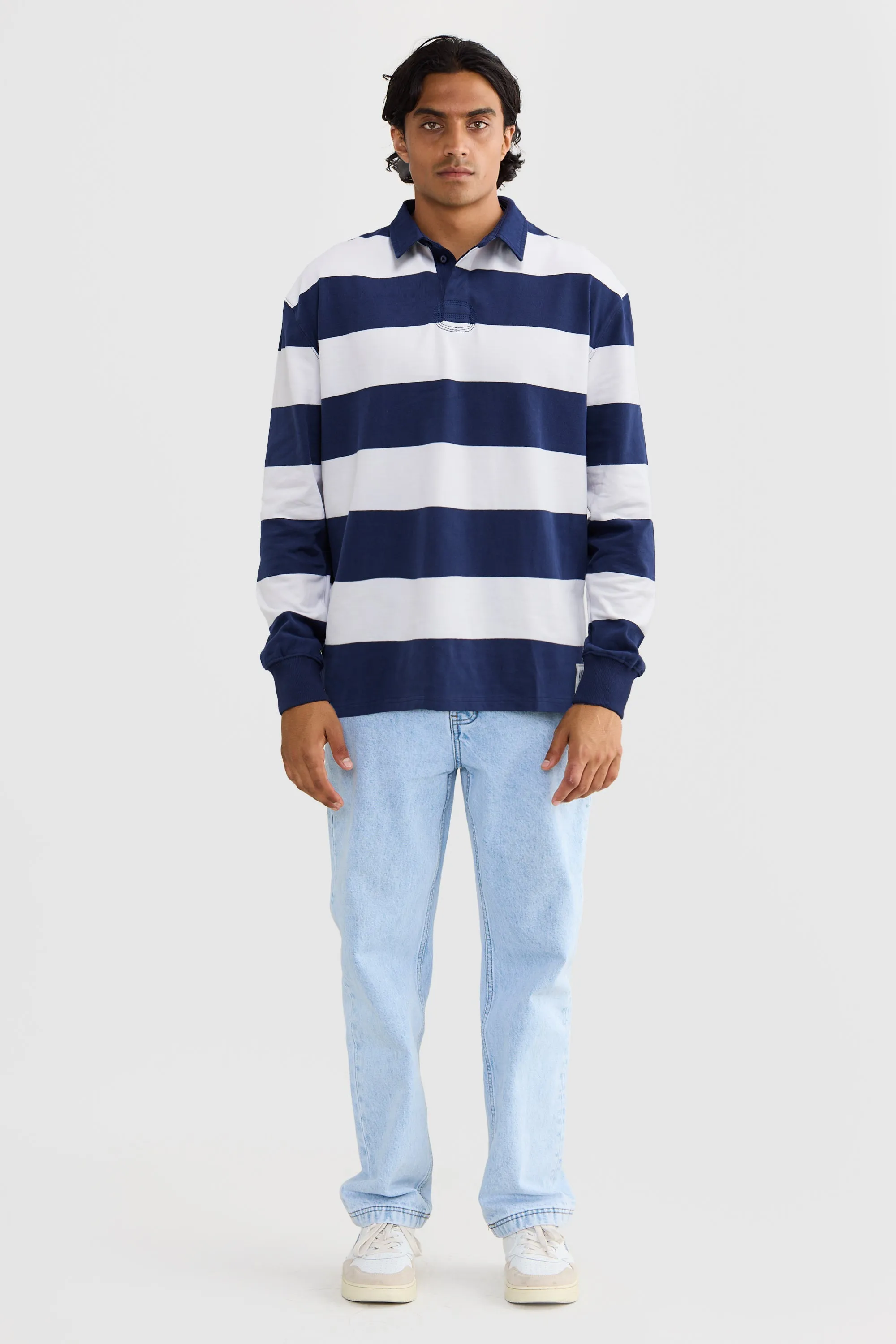 Unisex Rugby Jumper Navy and White Stripe