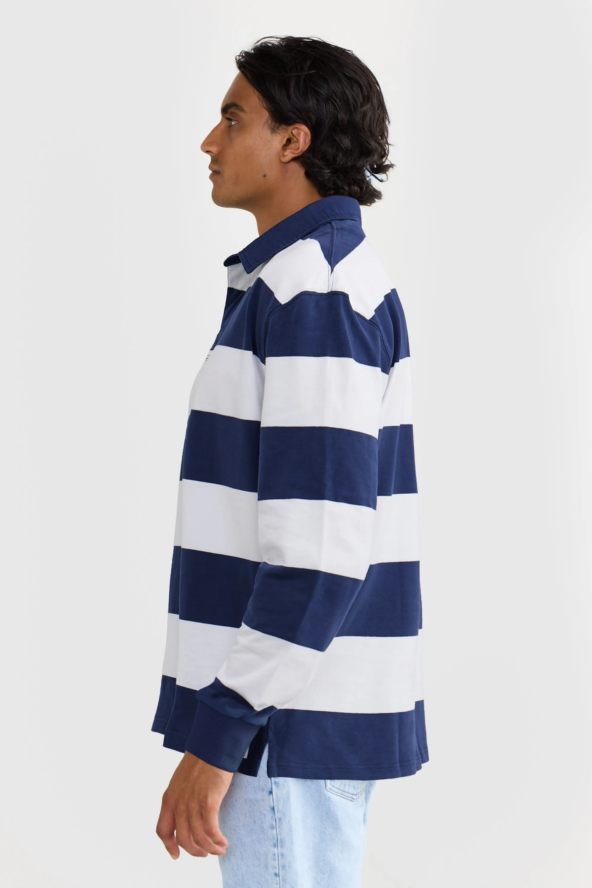 Unisex Rugby Jumper Navy and White Stripe