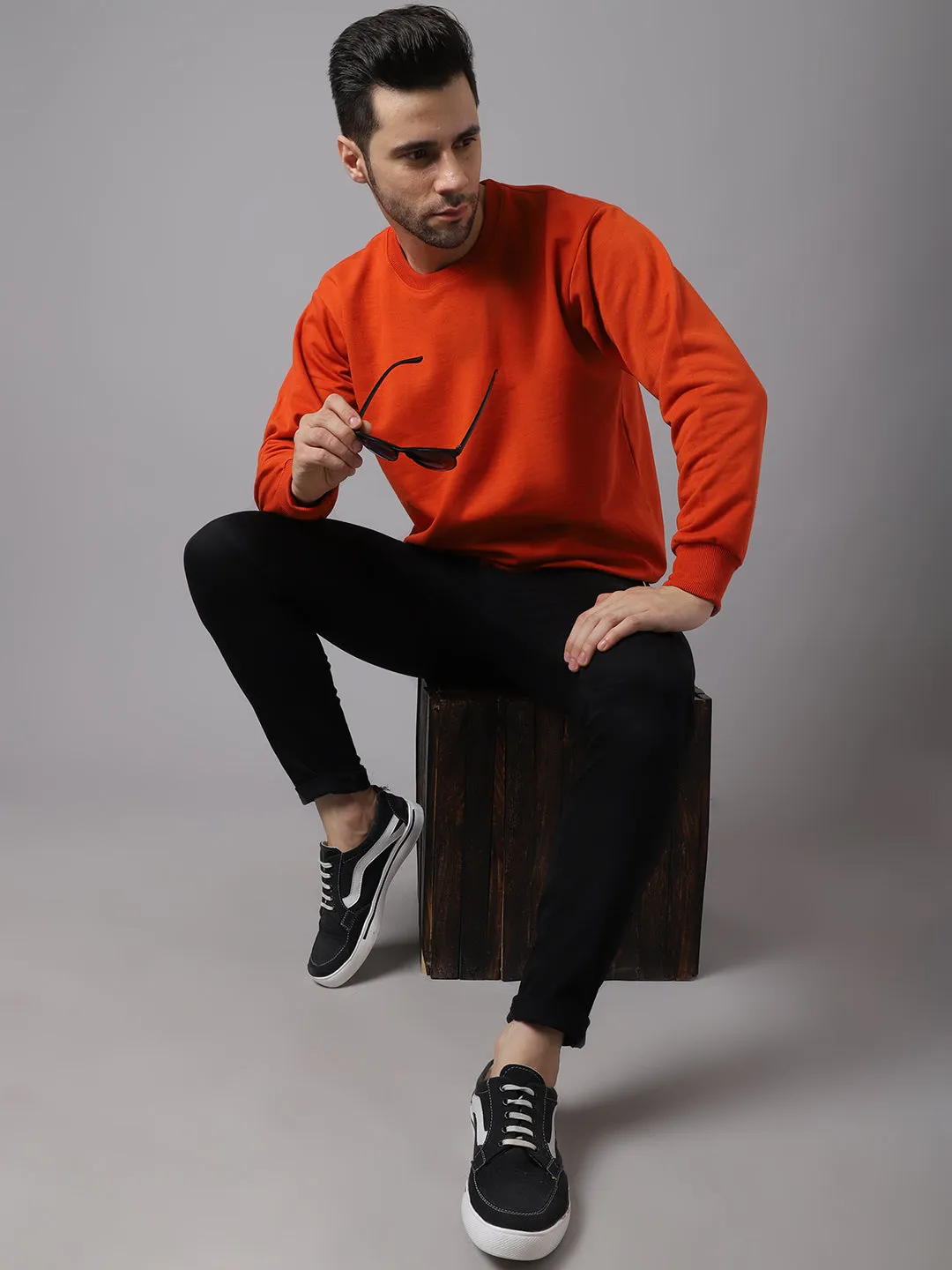 Vimal Jonney Fleece Round Neck Rust Sweatshirt for Men