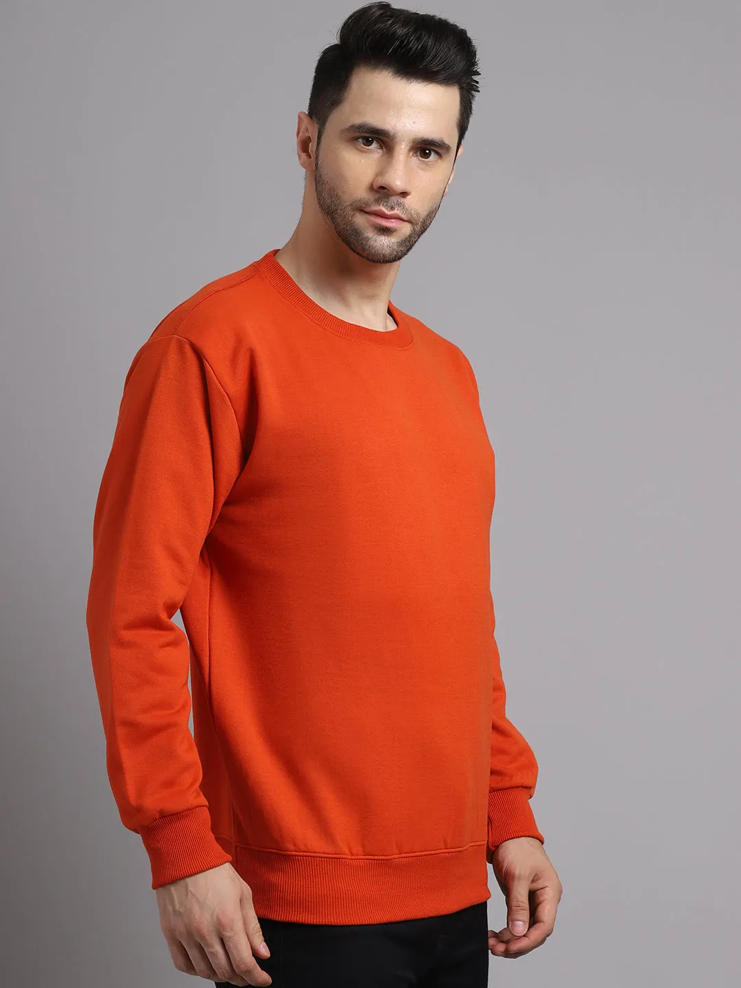 Vimal Jonney Fleece Round Neck Rust Sweatshirt for Men